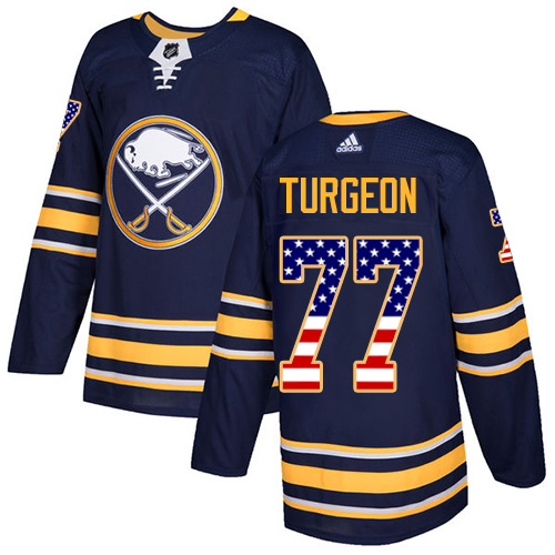 Adidas Sabres #77 Pierre Turgeon Navy Blue Home Authentic USA Flag Stitched NHL Jersey - Click Image to Close